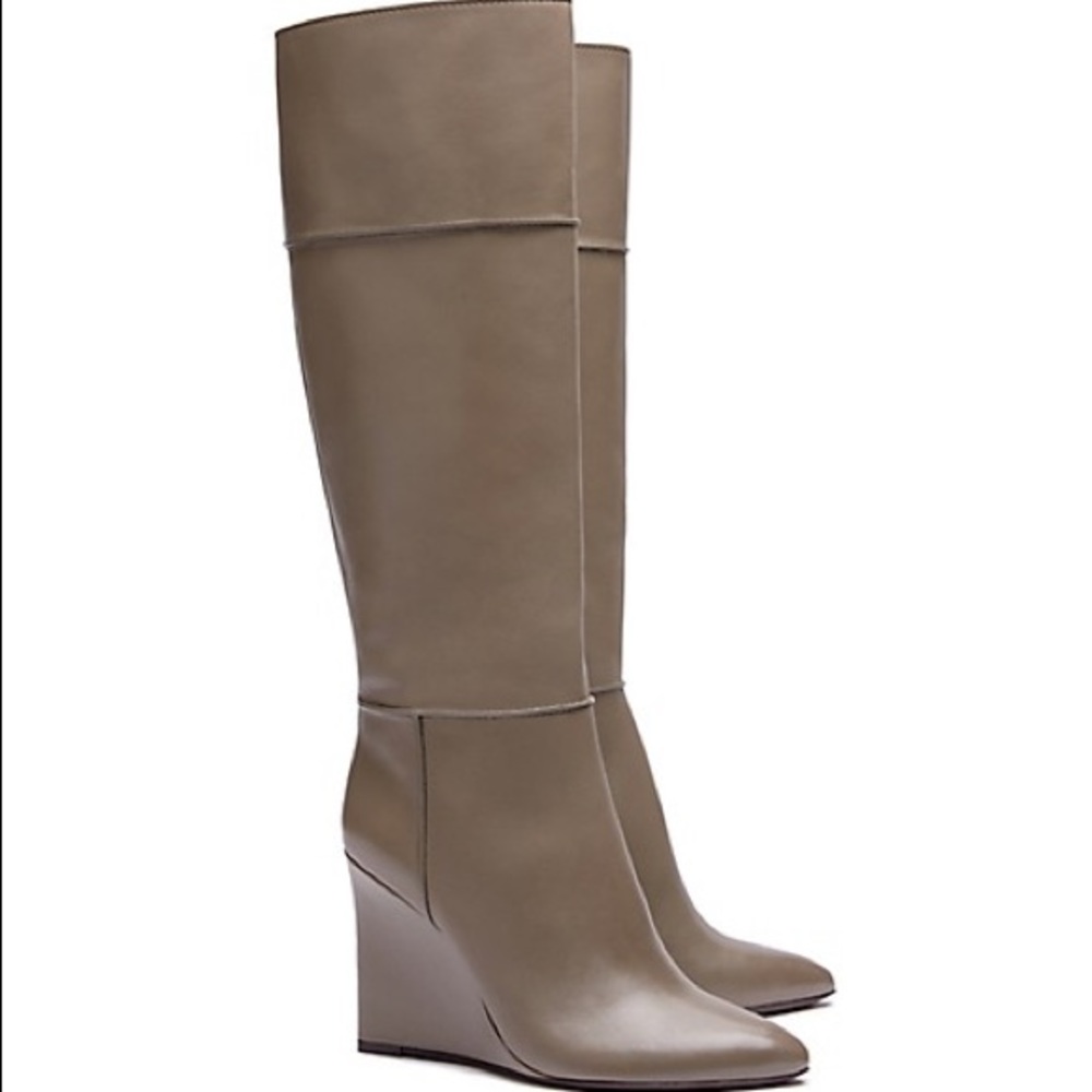 Tory Burch Linnett Wedge Grey Porcini Leather Boot
